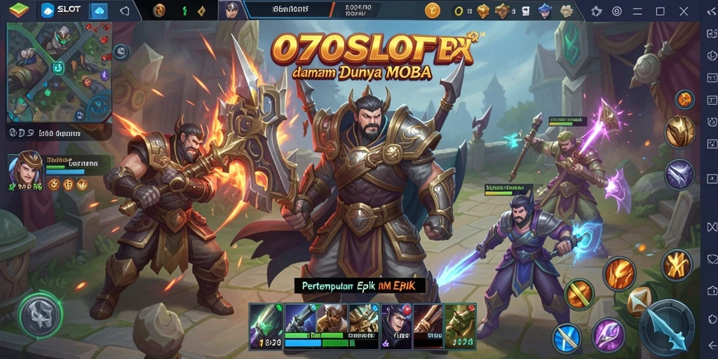 Tampilan gameplay seru dari 070SLOT dalam pertandingan MOBA.