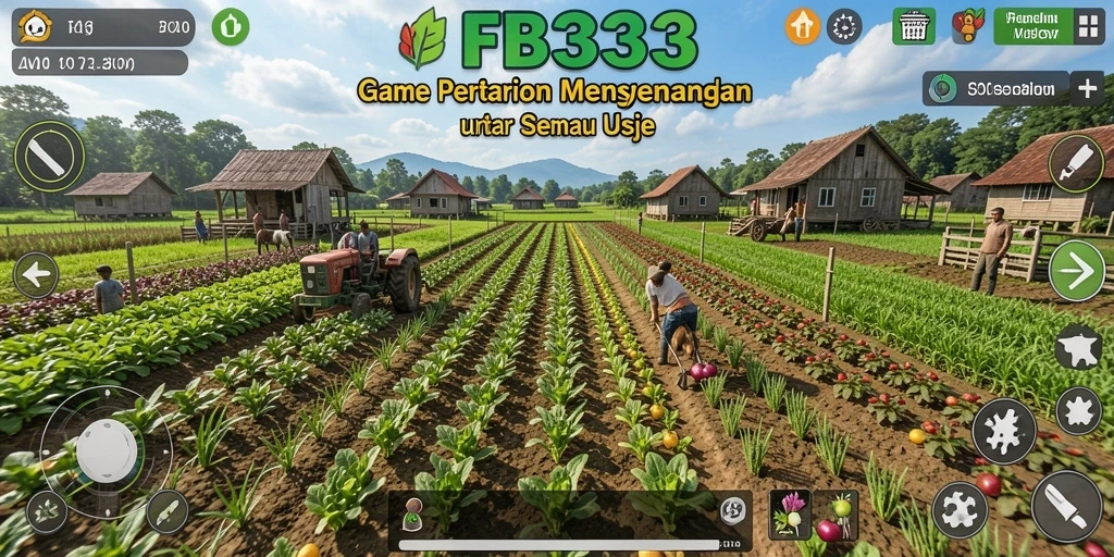 Screenshot FB333 menampilkan petani sedang merawat ladangnya dengan warna-warni tanaman yang hidup.