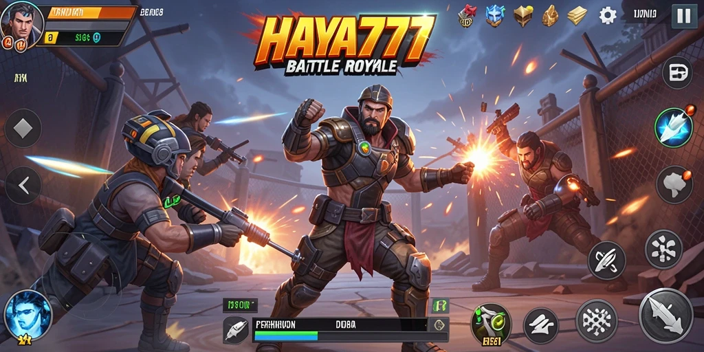 Tangkapan layar HAYA777 menunjukkan pemain bertarung dalam arena Battle Royale.