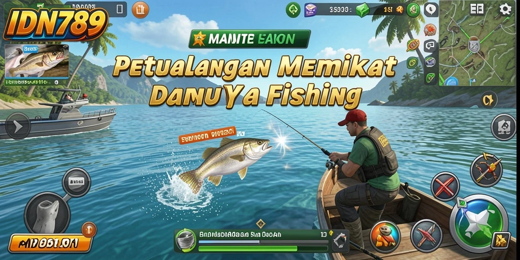 Screenshot menunjukkan pemain menangkap ikan besar di IDN789.
