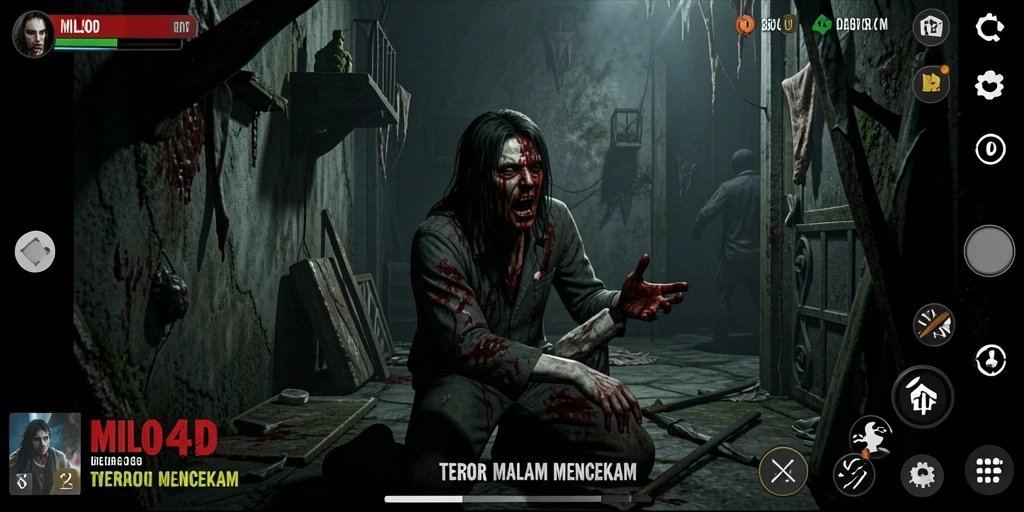 Screenshot gameplay <strong>MILO4D</strong> menunjukkan suasana gelap dan menegangkan.