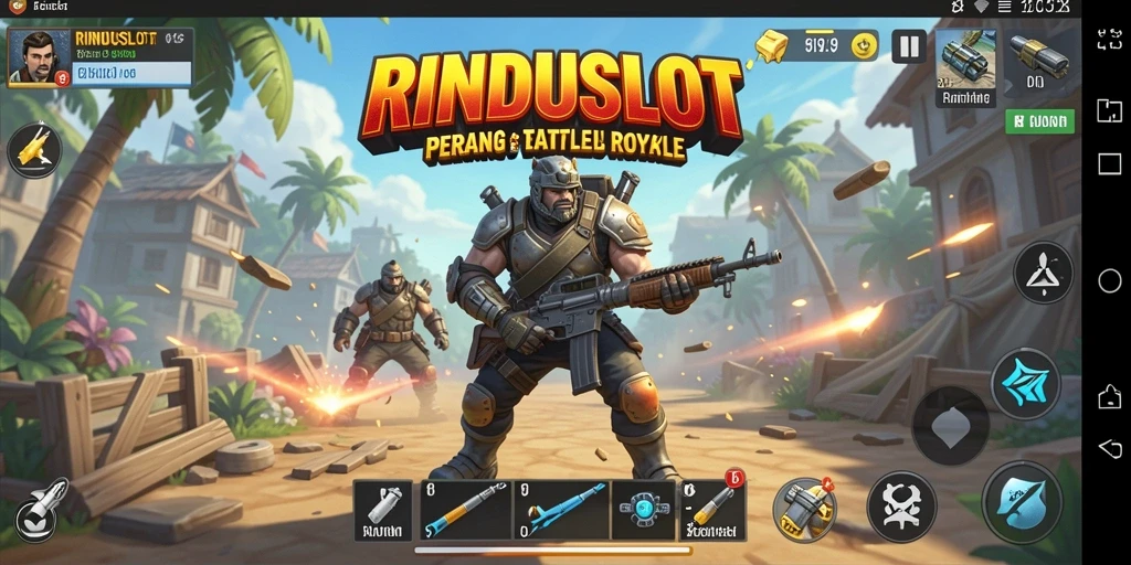 Tampilan aksi intens RINDUSLOT dalam pertempuran Battle Royale.