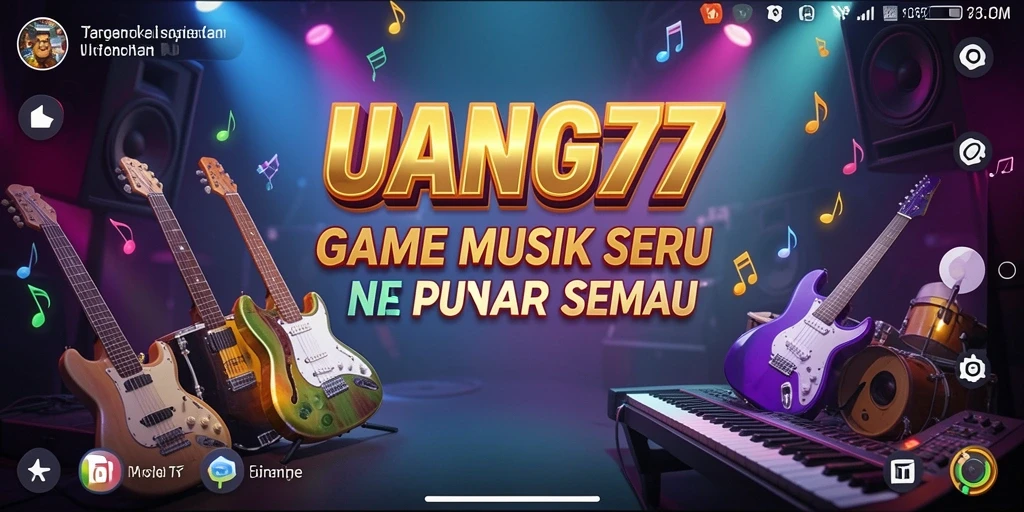 Tampilan gameplay seru UANG77 dengan notasi musik yang menari di layar.