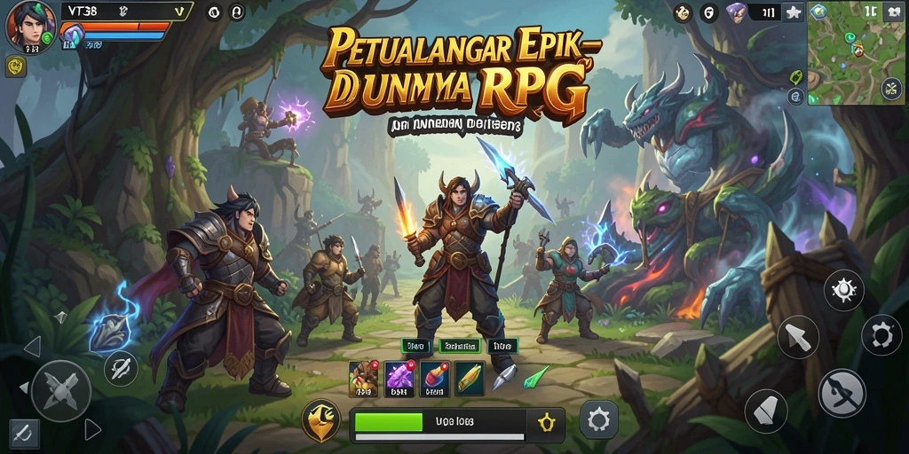 Tangkapan layar utama VT38 menunjukkan pertempuran seru di dunia RPG yang menawan.